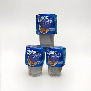 3-Ziploc Twist n Loc 2 6 Total Medium 1 Quart Round Containers & Lids NEW